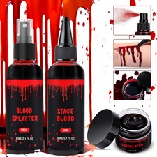 Halloween Fake Blood Makeup Kit 3PCS, Spray 2.1oz, Dripping Red