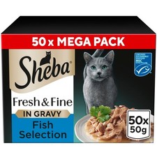 100 x 50g Sheba Fresh & Fine Adult Wet Cat Food Pouches Fish Collection in Gravy 6.68 per kilo
