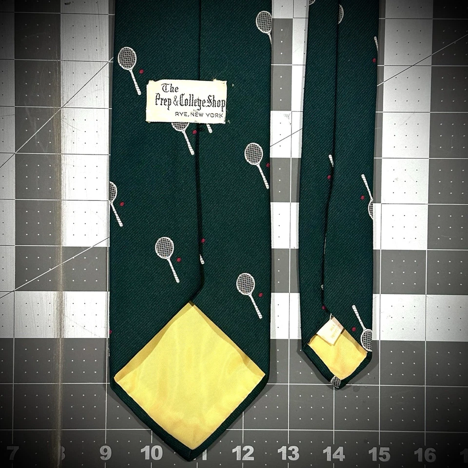 Preppy 复古 Mid Century RB 风格网球猎人绿色 100% 聚酯纤维领带 — 第 2/4 张图片