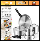 9pcs Stainless Steel Cookware Set, 3-Ply Induction Pots & Pans, Detachable Handl