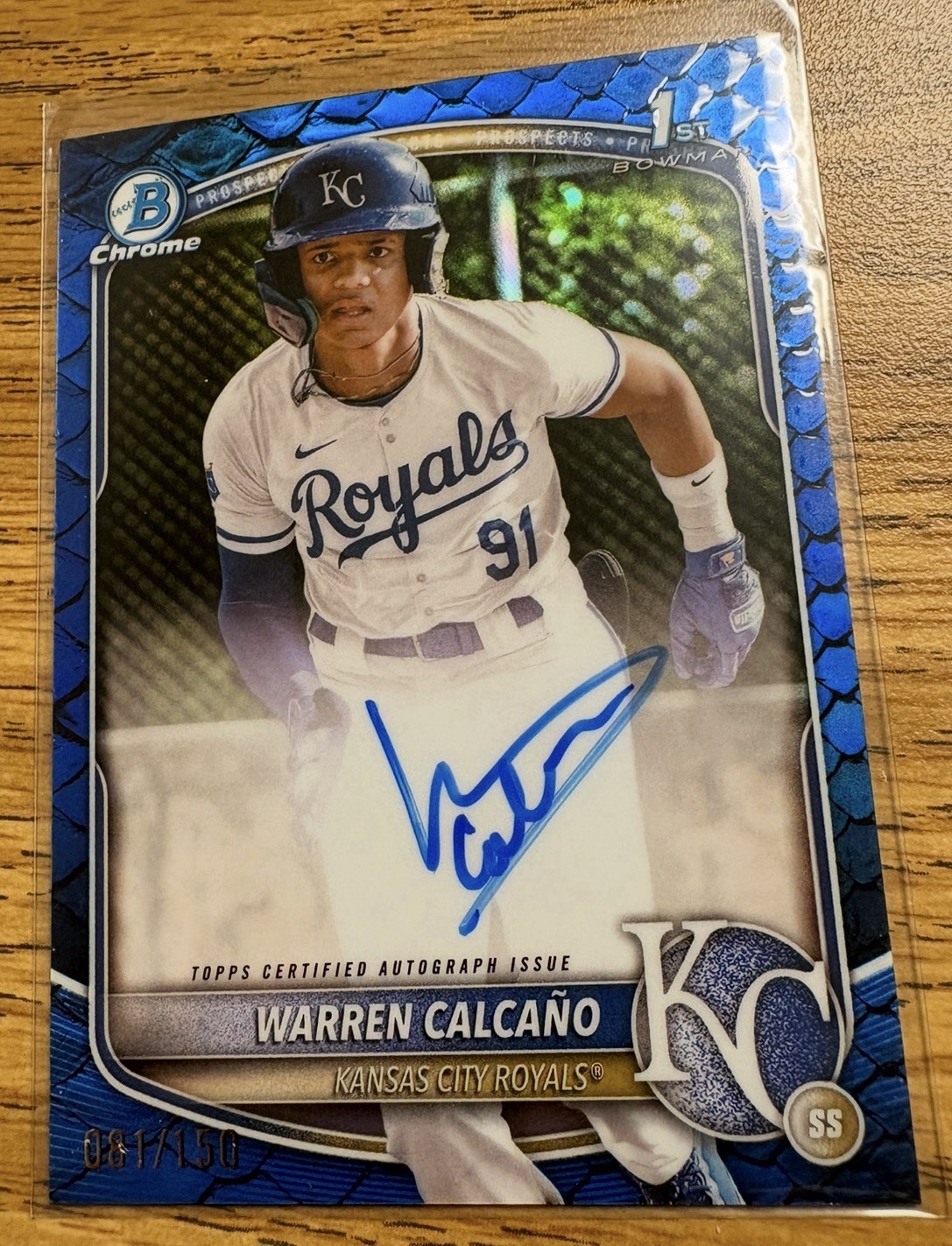 2025 Bowman Chrome Warren Calcano 1st Bowman Auto Blue Reptilian 081/150 #CPA-WC