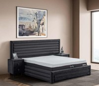 Modernes Graues Schlafzimmer Set Doppelbett 2X Holz Nachttische 3Tlg Set