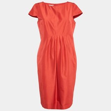 Oscar de la Renta Red Silk Cap Sleeve Midi Dress M