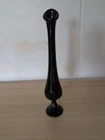 Fenton Thumbprint Black Glass Pedestal Swung 12” Vintage Single Bud Vase