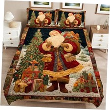 Claus Print Bedding Set 3 Pieces Soft Comforter Cover Twin Size One Size Santa