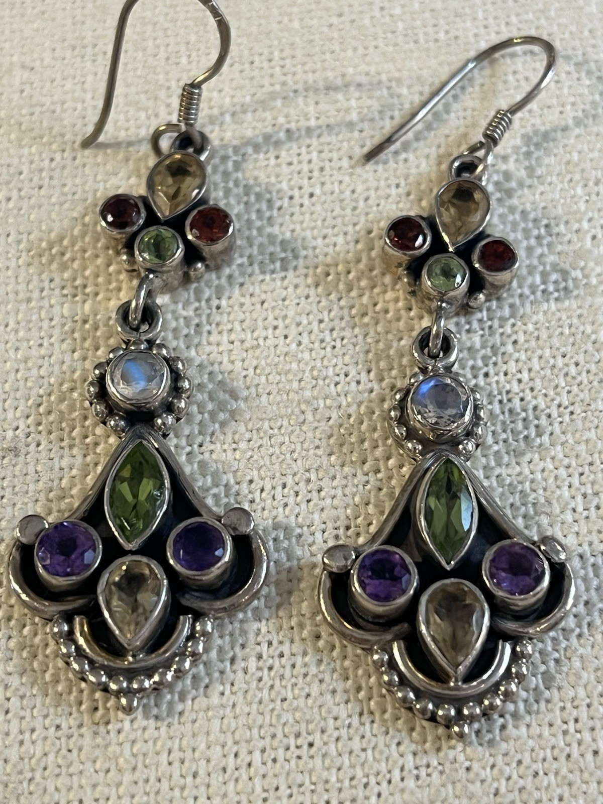 Multi Colored Gemstone Dangle Earrings - image 2