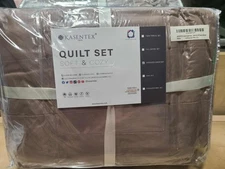KASENTEX Oversized Queen Velvet Quilt Set 102"x106" Soft and Cozy Brown