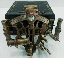 J.SCOTT Antique Sextant Nautical Brass Astrolabe Working Marine Vintage Box