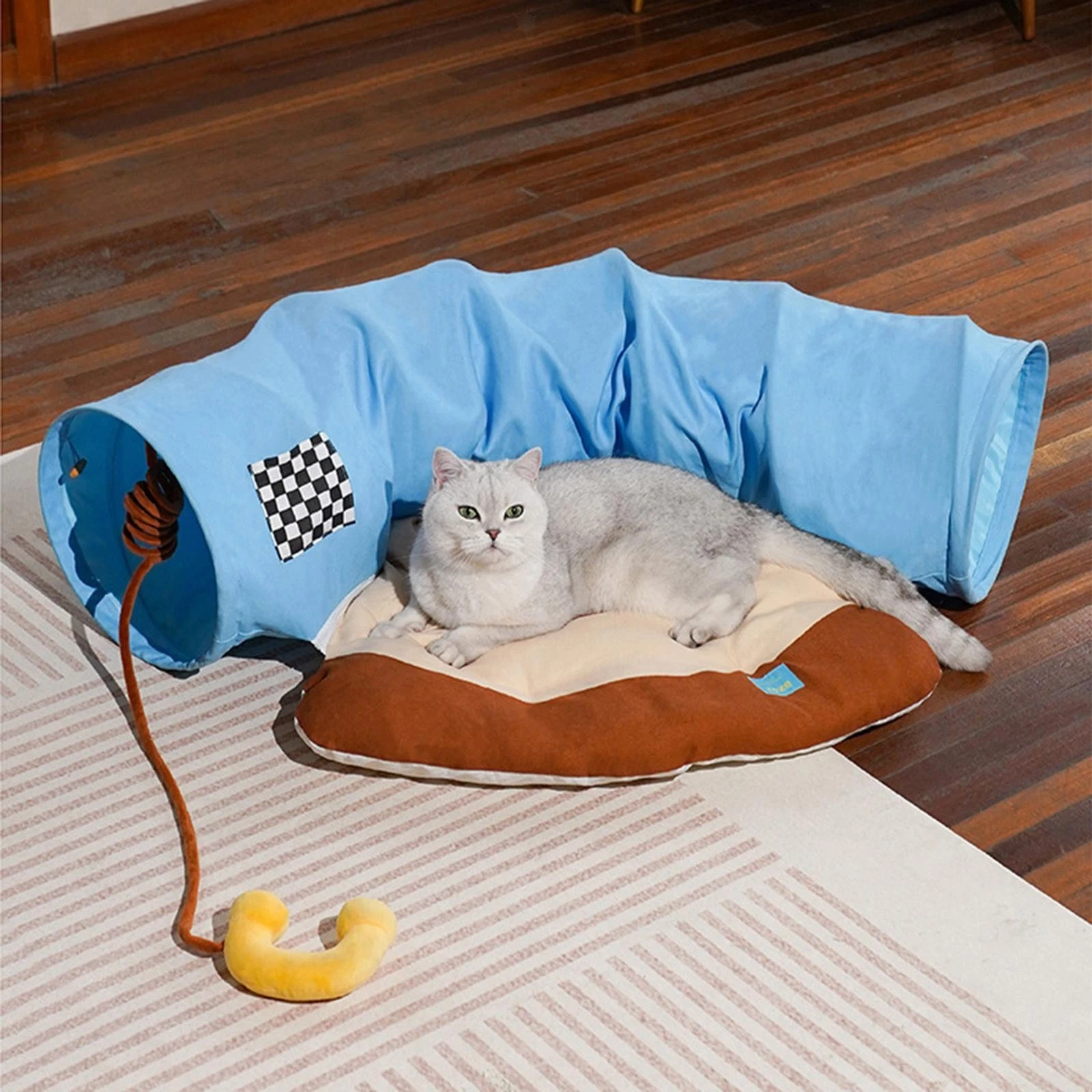 2 in 1 Cat Bed Play Tunnel with Removable Washable Mat Interactive Toy Kitty