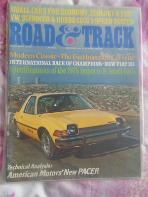 Road & Track Feb 1975 VW Scirocco, Honda Civic CVCC