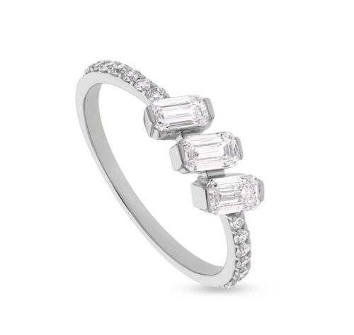 0.726 Ct Round & Emerald Valentine Gift 14K White Gold Plated Anniversary Ring
