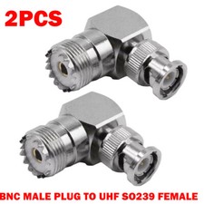 2x BNC Male to UHF Female SO239 Right Angle 90 Degree RF Connectors Adapters HOT