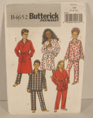 Butterick Fast & Easy Robe, Top & Pants 4652 Pattern Unisex Child's 7 ...