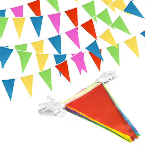 100 Feet Pennant Banner - 75 Multicolor Bunting Flags (8X11 Inches) - Birthday P