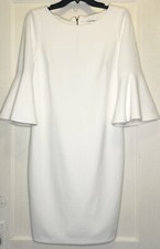 Calvin Klein Size 8 White 3/4 Bell Sleeve Exposed Zipper Women  s Sheath Dress