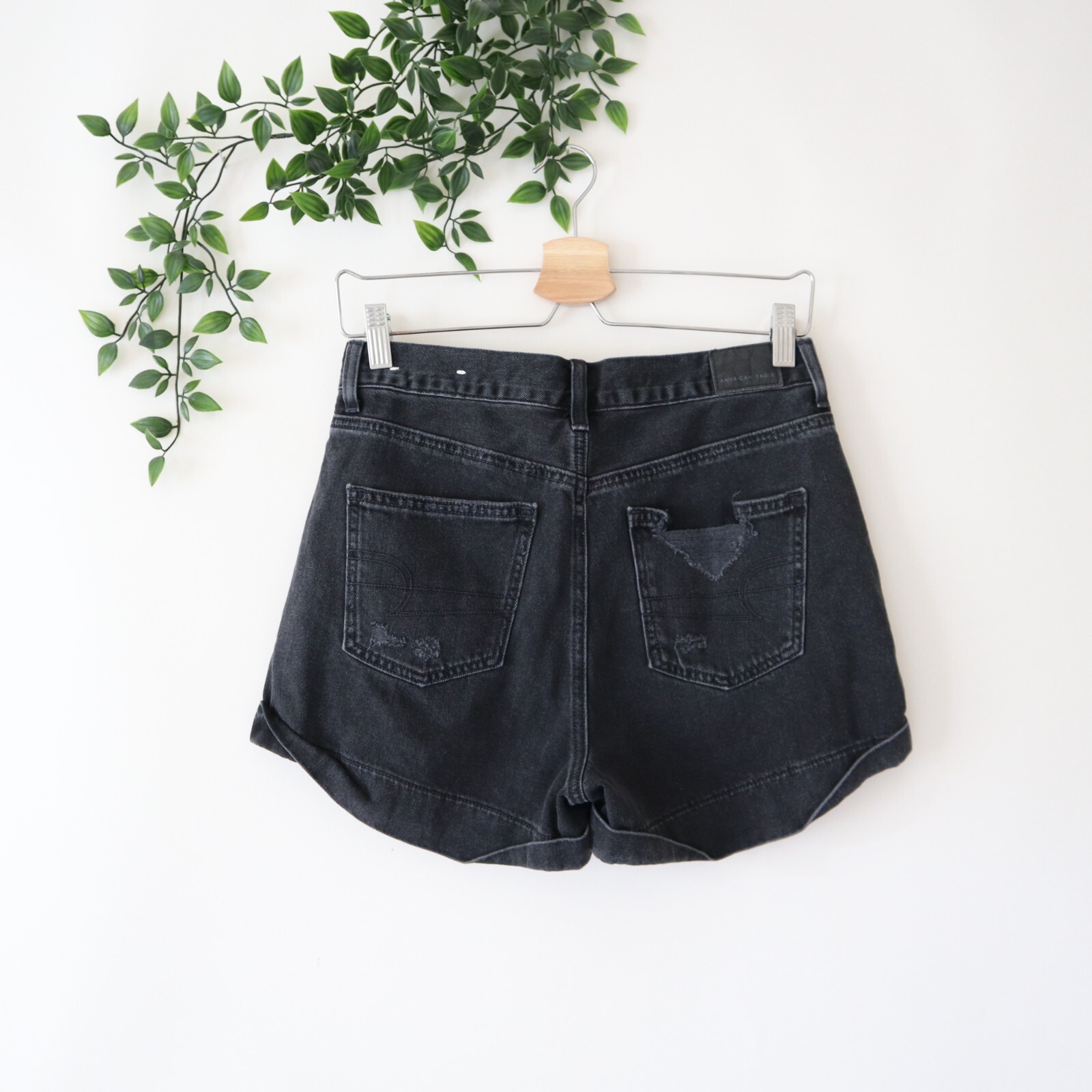 American Eagle Women's Distressed Black Denim Mom Shorts Size 4 | eBay
