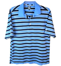 FootJoy Men’s FJ Athletic Fit Golf Polo Shirt Blue Striped Men's Large Stretch