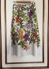 Talbots Silk Linen Floral Tropical Midi Skirt ALine Lined Tropical Multi Sz 6P