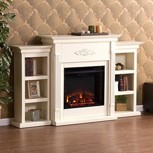 Home Living Room Elegant Ivory Electric Fireplace W Bookcase