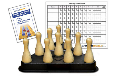 SHUFFLEBOARD TABLE BOWLING BROWN PINS + REGULATION PINSETTER RACK ...