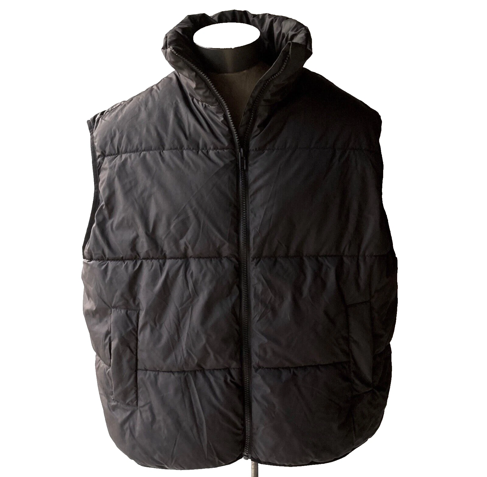 NEW H&M Men's Black Full-Zip Puffer Vest Jacket ~ Size L ~ NWT $49.99
