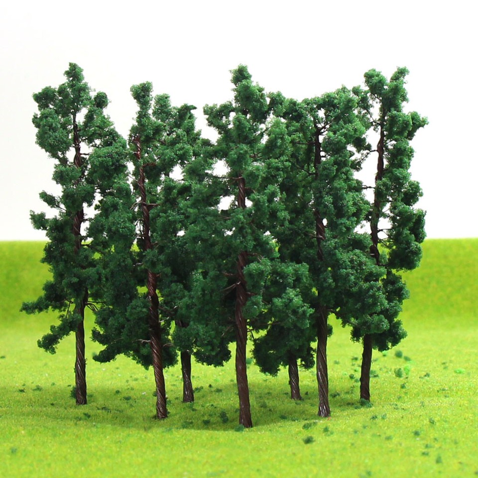 20pcs O Scale Model Trees – 1:50 Scale, Deep Green, 4 Inches Tall, Ready-Made For Train Layouts