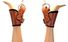 Padded Brown Leather Ankle Suspension Cuffs by Axovus