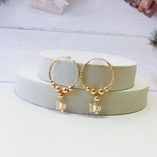 18k Layered Real Gold Filled Round Hoop Earrings With Butterfly