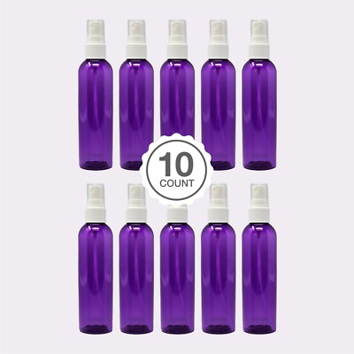 10 Pack 4oz  Purple Fine Mist Plastic Spray Bottles Cosmo Round PET Travel
