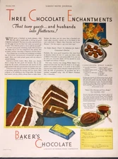 Vintage Ad 1931 Baker's Chocolate with recipe for Chocolate Drop Cakes