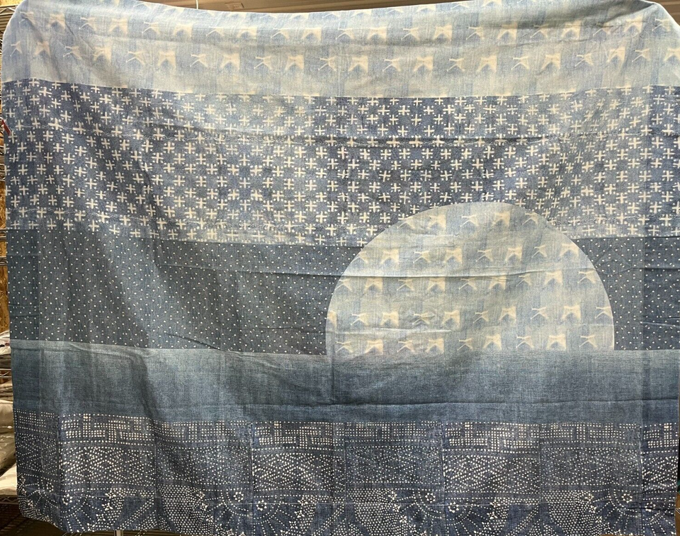 Tapisserie Patchwork Jeans Pottery Barn Teen - Motif Rayé Bohème, 48x60 Pouces, 100% Coton, Bleu - Neuf, Décoration Murale