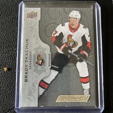 2018-19 UD Engrained Ebony Parallel Rookie #/49 Brady Tkachuk #70 RC SP Sens