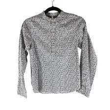 Rylee + Cru Girls Top Floral Cotton Linen Blend 1/2 Button White Gray 12-14Y