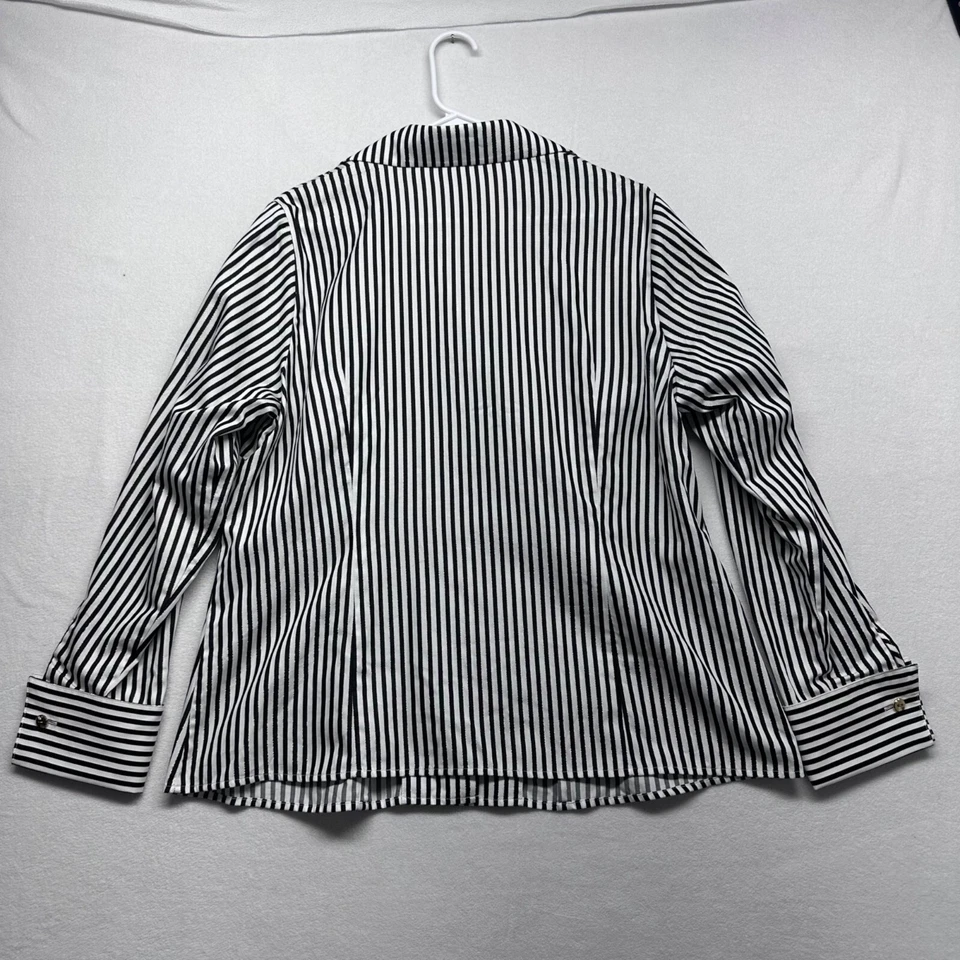 Jones New York Mujer Negro Blanco Rayas Popelín Manga Larga Abotonada Talla 1X Foto 2 de 4