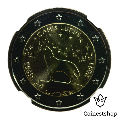 2021 Estonia €2 Euro Bi Metallic Coin NGC MS 65 National Animal The Wolf
