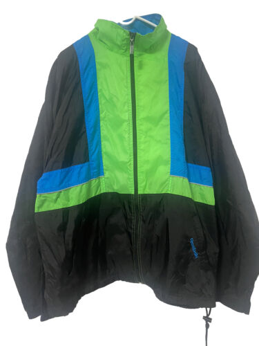 Vintage Reebok Windbreaker Jacket Full Zip Blue Green Black 80's Color Block XL