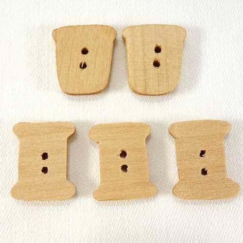 Wood 3/4" Thread Spools and Thimble Buttons 2-Hole Sew-Through Lot of 5 - Picture 3 of 5