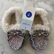 Cat and Jack Moccasins Slippers Slip- On Rainbow Glitter Medora Size 7 NEW