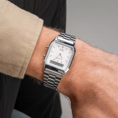 Casio Vintage AQ-230EM-7A Mesh Dual Time  Analog Digital 30mm Unisex Watch