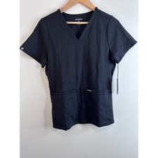 Jaanuu Cesi Slim Scrub Top Black Ponte V-Neck Short Sleeve S Womens Small NWT