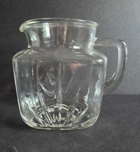 Vintage 1950’s Federal Clear Glass Square Qt Juice Pitcher Handle Star On Bottom