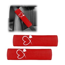 2PCS Heart-Shaped Car Seat Belt Covers, Comfortable Auto Seat Shoulder Red