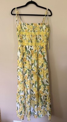 Blu Pepper Stitch Fix Yellow Green Floral Sundress Midi Dress Women's Size Large