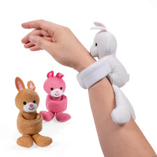 12 Pc Cute Easter Hugging Stuffed Bunny Slap Bracelets for Kids Party