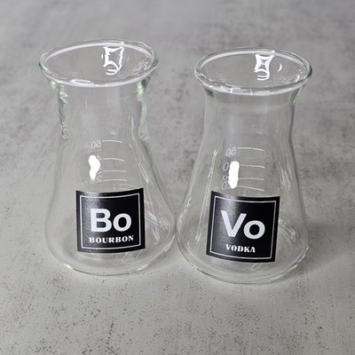 Vodka and Bourbon Shot Glass Periodic Table Style Beaker Erlenmeyer Flask 50ml