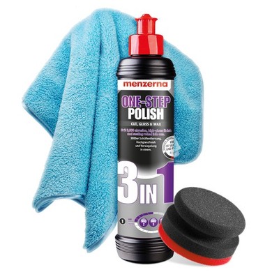 Autopflege Politur Menzerna One-Step-Polish 3in1 250ml + Mikrofasertuch + Sponge