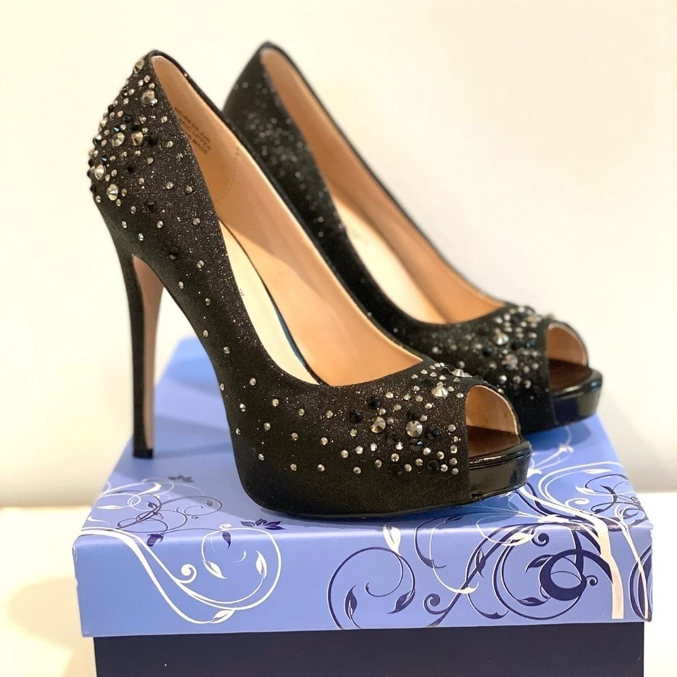 Black Platform peep toe pumps with sparkle 5 inches tall size 7 - Image 3 of 4