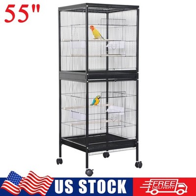 55'' Large Bird Flight Cage Parrot Parakeet Finch Cage w/ Wheels & Slide-Out Tray