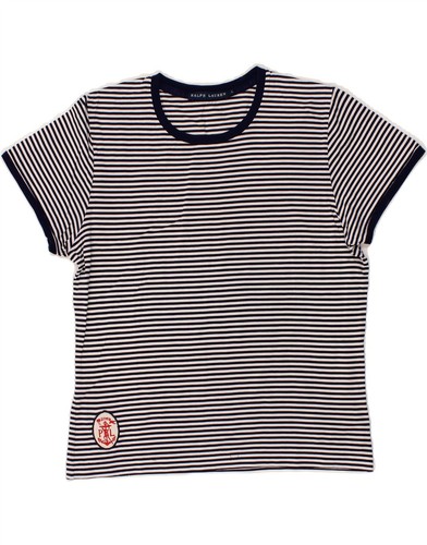 RALPH LAUREN Womens T-Shirt Top UK 14 Large Navy Blue Striped Cotton SQ05 - 第 1/3 張圖片