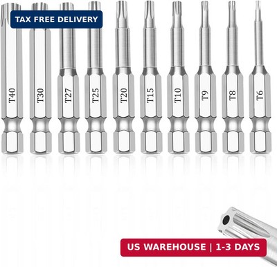 10 Piece Security Torx Bit Set (T6-T40), 1/4 Inch Hex Shank S2 Steel Magnetic Ta